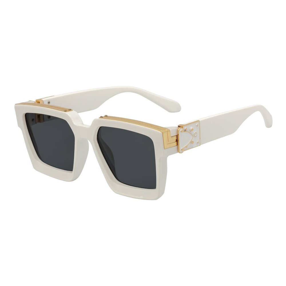 Millionaire Large Square High Fashion Square Sunglasses White-Gold Smoke Lens